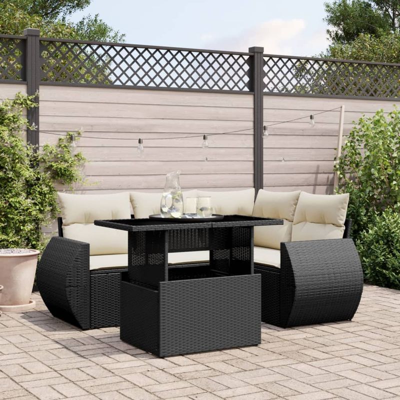 Casa si Gradina - Gradina si terasa - Mobilier exterior - Seturi mobila gradina - Set mobilier de gradina cu perne, 5 piese, negru, poliratan - Infinity.ro