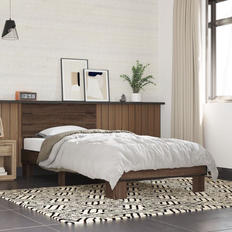 Casa si Gradina - Mobilier - Paturi si accesorii - Paturi - Cadru de pat, stejar maro, 100x200 cm, lemn prelucrat si metal - Infinity.ro