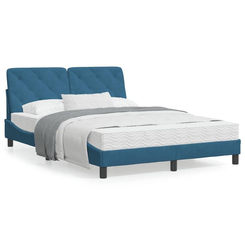 Casa si Gradina - Mobilier - Paturi si accesorii - Paturi - Pat cu saltea, albastru, 140x190 cm, catifea - Infinity.ro