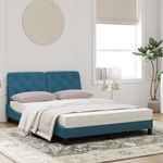 Casa si Gradina - Mobilier - Paturi si accesorii - Paturi - Pat cu saltea, albastru, 140x190 cm, catifea - Infinity.ro