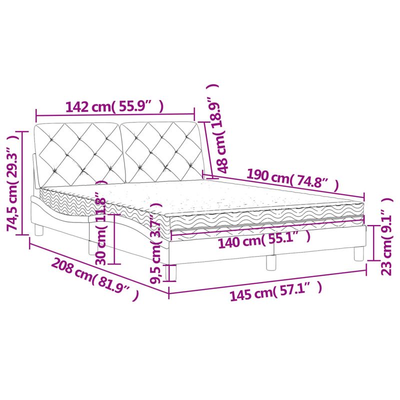 Casa si Gradina - Mobilier - Paturi si accesorii - Paturi - Pat cu saltea, albastru, 140x190 cm, catifea - Infinity.ro