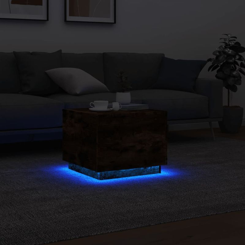 Casa si Gradina - Mobilier - Mese si birouri - Masute de cafea - Masuta de cafea cu lumini LED, stejar fumuriu, 50x50x40 cm - Infinity.ro