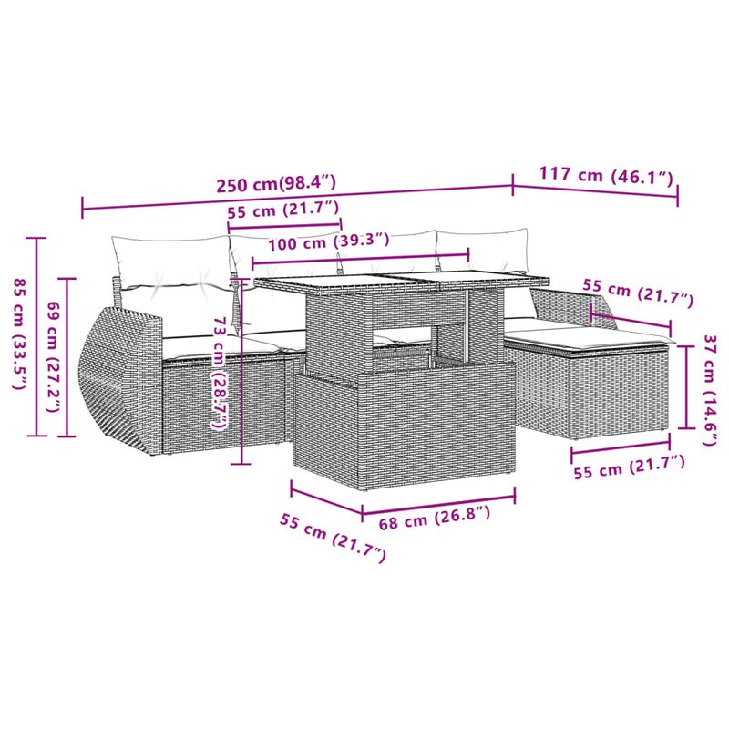 Casa si Gradina - Gradina si terasa - Mobilier exterior - Seturi mobila gradina - Set mobilier de gradina cu perne, 6 piese, negru, poliratan - Infinity.ro