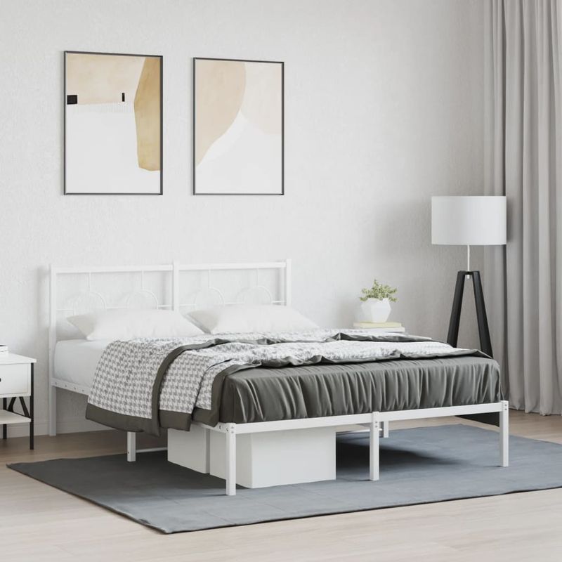 Casa si Gradina - Mobilier - Paturi si accesorii - Paturi - Cadru de pat metalic cu tablie, alb, 140x190 cm - Infinity.ro