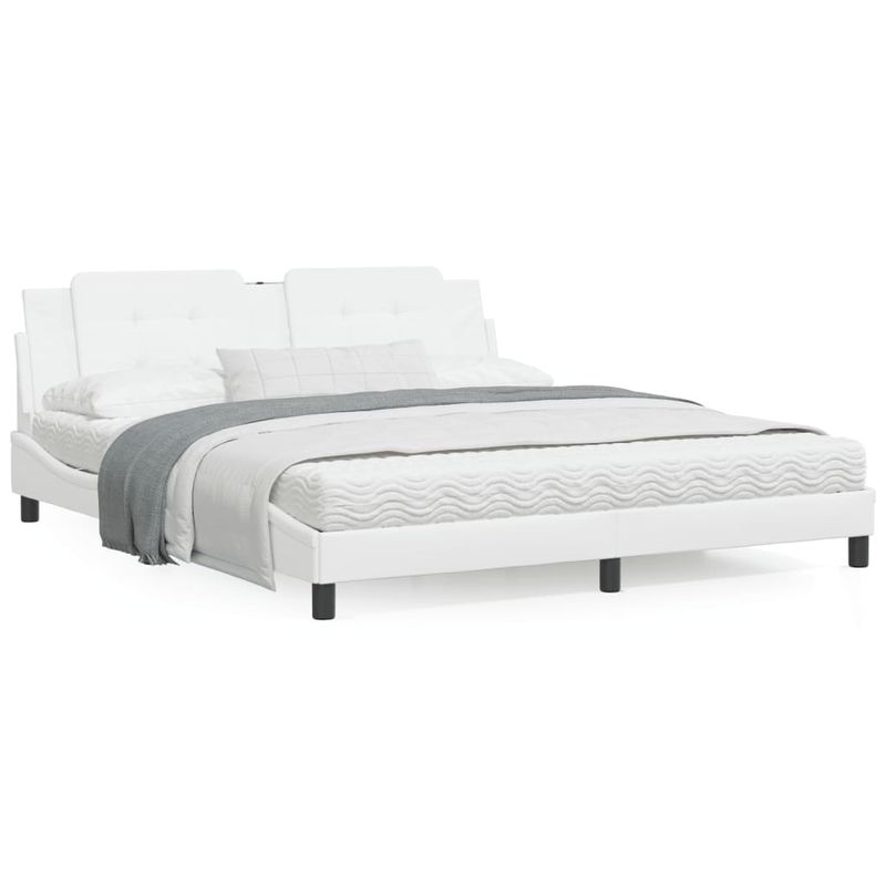 Casa si Gradina - Mobilier - Paturi si accesorii - Paturi - Pat cu saltea, alb, 180x200 cm, piele ecologica - Infinity.ro