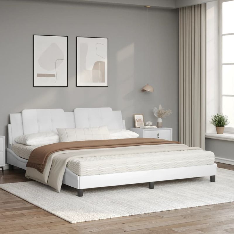 Casa si Gradina - Mobilier - Paturi si accesorii - Paturi - Pat cu saltea, alb, 180x200 cm, piele ecologica - Infinity.ro