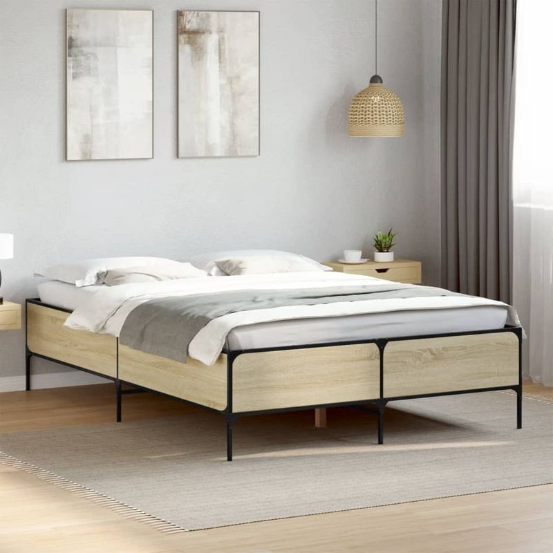 Casa si Gradina - Mobilier - Paturi si accesorii - Paturi - Cadru de pat, stejar sonoma, 120x190cm, lemn prelucrat si metal - Infinity.ro