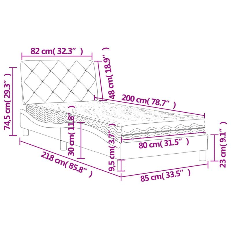 Casa si Gradina - Mobilier - Paturi si accesorii - Paturi - Pat cu saltea, gri inchis, 80x200 cm, catifea - Infinity.ro