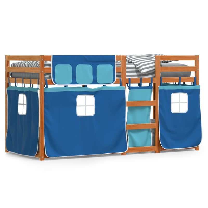 Casa si Gradina - Mobilier - Paturi si accesorii - Paturi - Pat supraetajat cu perdele, albastru, 90x190 cm, lemn masiv pin - Infinity.ro