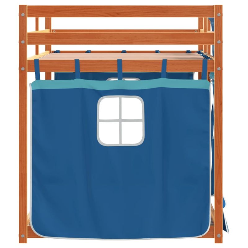 Casa si Gradina - Mobilier - Paturi si accesorii - Paturi - Pat supraetajat cu perdele, albastru, 90x190 cm, lemn masiv pin - Infinity.ro