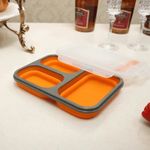 Casa si Gradina - Bucatarie si vesela - Organizare si depozitare bucatarie - Cutii alimentare - Caserola Pliabila cu 3 Compartimente Gadgetry si Tacam inclus, silicon Portocaliu - Infinity.ro