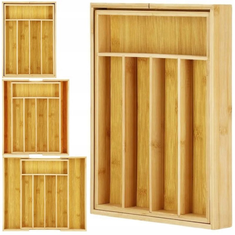 Casa si Gradina - Bucatarie si vesela - Organizare si depozitare bucatarie - Suporturi tacamuri si vase - Organizator tacamuri reglabil pentru sertar,  bambus si MDF, 27-40 cm latime - Infinity.ro