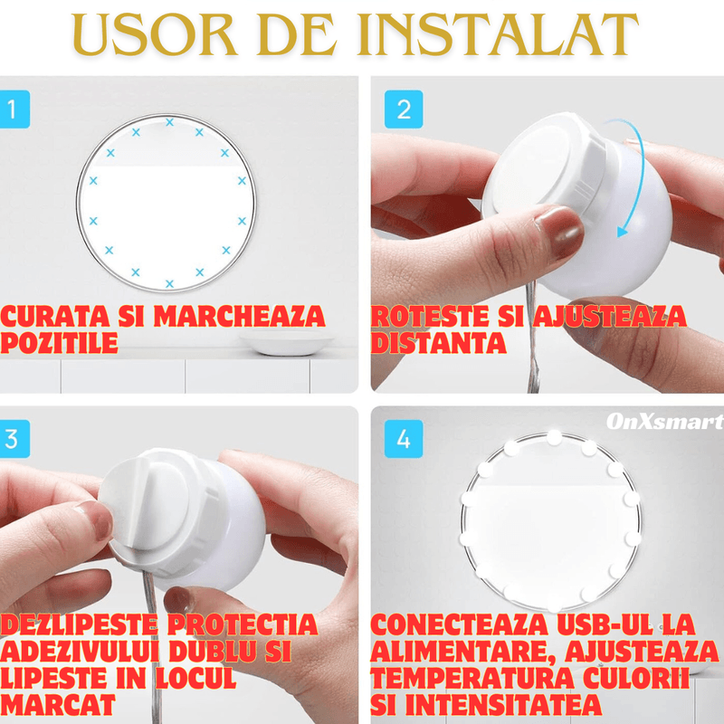 Casa si Gradina - Corpuri si surse de iluminat - Becuri si tuburi neon - Becuri - Kit 14 Becuri LED OnXsmart® pentru Oglinda Make-Up, Stil Hollywood, 3 Moduri de Iluminare pentru un Machiaj Perfect - Infinity.ro