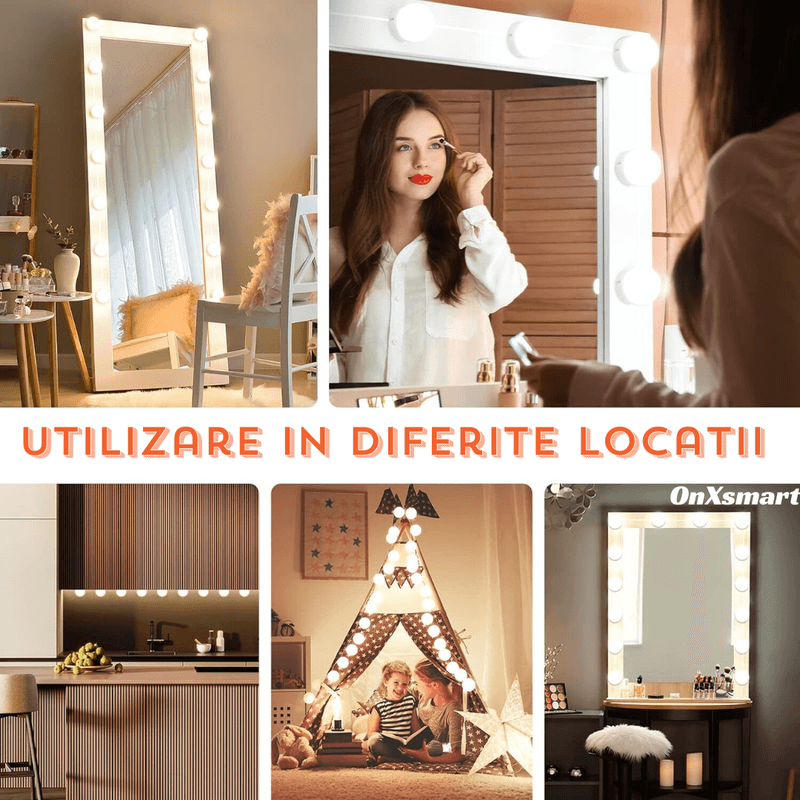 Casa si Gradina - Corpuri si surse de iluminat - Becuri si tuburi neon - Becuri - Kit 14 Becuri LED OnXsmart® pentru Oglinda Make-Up, Stil Hollywood, 3 Moduri de Iluminare pentru un Machiaj Perfect - Infinity.ro