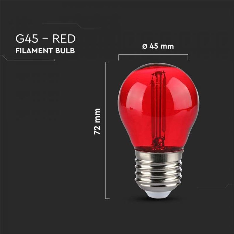 Casa si Gradina - Corpuri si surse de iluminat - Becuri si tuburi neon - Becuri - Bec led filament 2W(10W), dulie E27, forma G45, sticla rosie, V-TAC - Infinity.ro