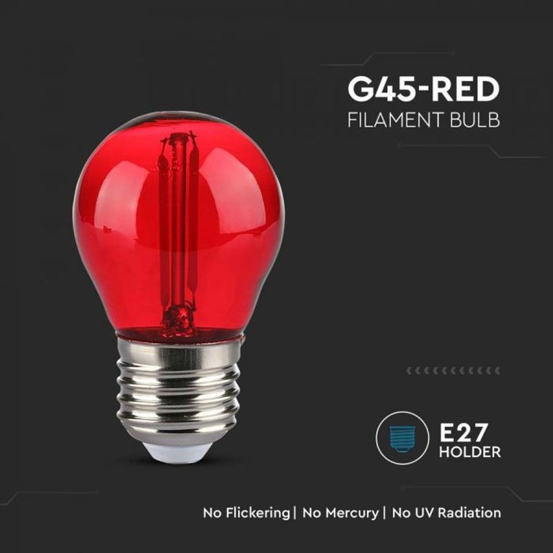 Casa si Gradina - Corpuri si surse de iluminat - Becuri si tuburi neon - Becuri - Bec led filament 2W(10W), dulie E27, forma G45, sticla rosie, V-TAC - Infinity.ro
