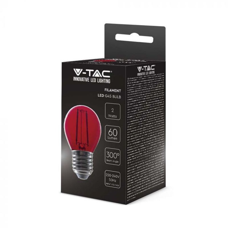 Casa si Gradina - Corpuri si surse de iluminat - Becuri si tuburi neon - Becuri - Bec led filament 2W(10W), dulie E27, forma G45, sticla rosie, V-TAC - Infinity.ro