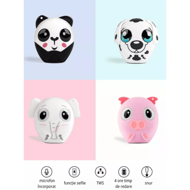 TV, Audio-Video si Foto - Portabile audio - Boxe portabile - Boxa portabila wireless MAROVIO®, bluetooth, TWS, extra bass 360, 3W, autonomie 4h si 10m, USB Type-C, Elefant - Infinity.ro