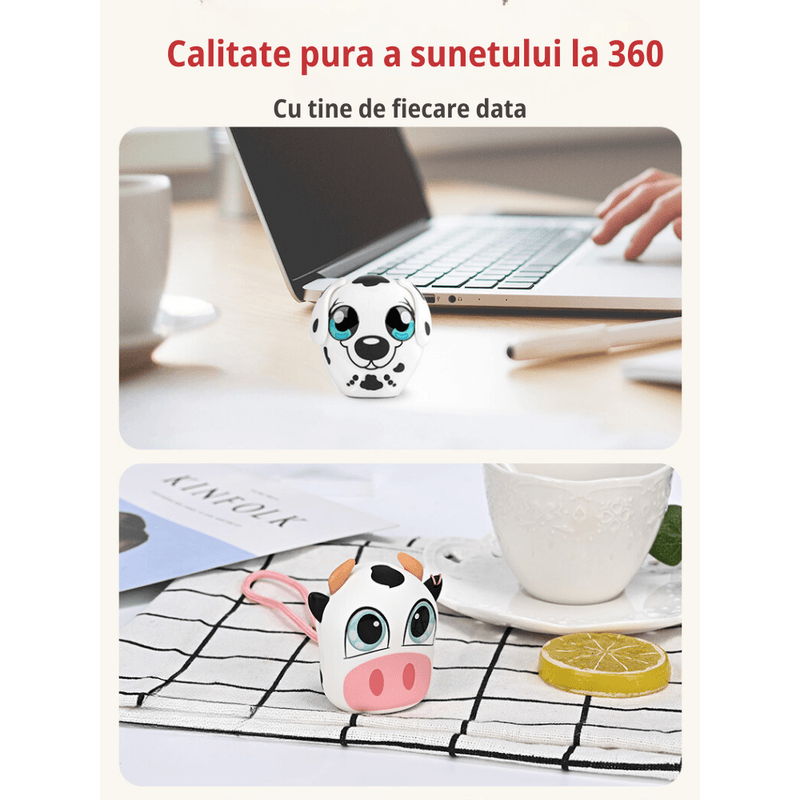 TV, Audio-Video si Foto - Portabile audio - Boxe portabile - Boxa portabila wireless MAROVIO®, bluetooth, TWS, extra bass 360, 3W, autonomie 4h si 10m, USB Type-C, Elefant - Infinity.ro