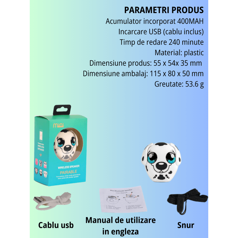 TV, Audio-Video si Foto - Portabile audio - Boxe portabile - Boxa portabila wireless MAROVIO®, bluetooth, TWS, extra bass 360, 3W, autonomie 4h si 10m, USB Type-C, Elefant - Infinity.ro