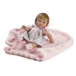 Jucarii, Copii si Bebe - Jucarii si jocuri - Papusi si accesorii - Papusi - Papusa Bebelus cu paturica si rochita cu stelute, 34 cm, Berbesa - Infinity.ro