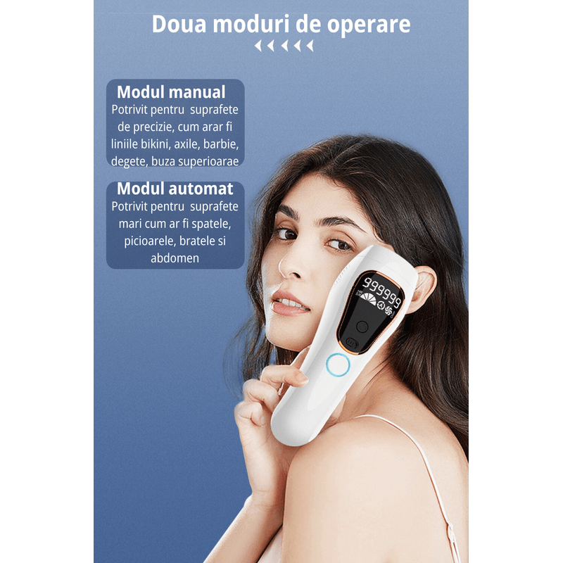 Ingrijire personala si Cosmetice - Aparate & accesorii ingrijire personala - Epilatoare si accesorii - Epilatoare - Epilator IPL Premium MAROVIO®, 999.999 pulsatii, epilare definitiva, senzor piele, 5 viteze, tub lumina quartz Xenon, Alb/Negru - Infinity.ro