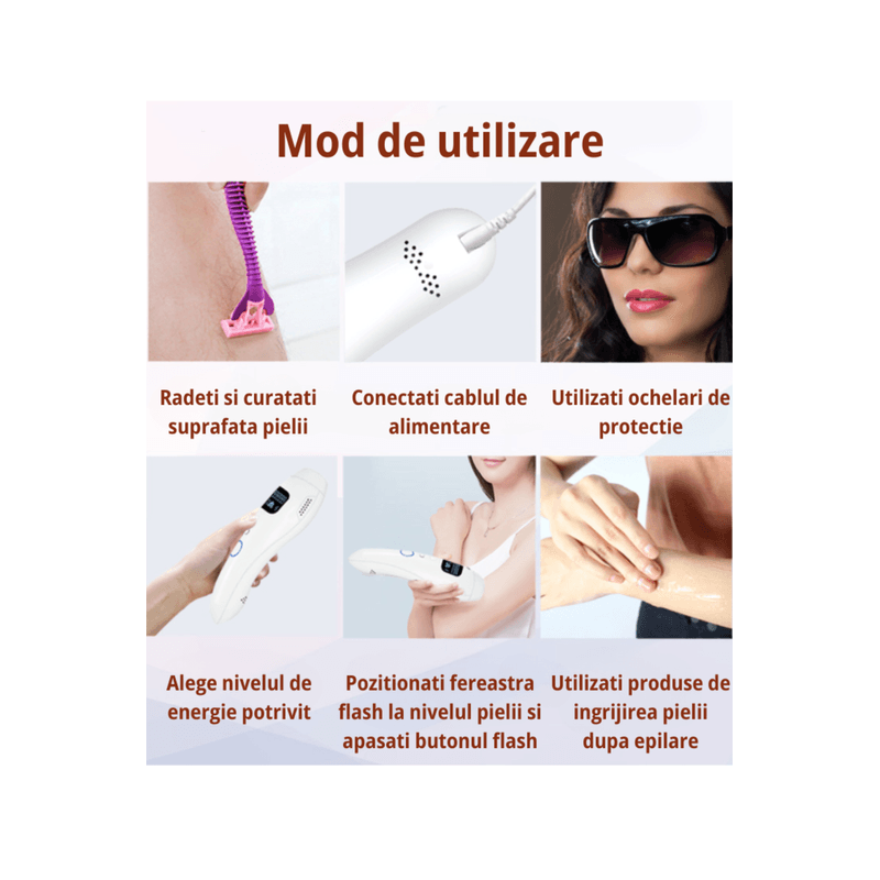 Ingrijire personala si Cosmetice - Aparate & accesorii ingrijire personala - Epilatoare si accesorii - Epilatoare - Epilator IPL Premium MAROVIO®, 999.999 pulsatii, epilare definitiva, senzor piele, 5 viteze, tub lumina quartz Xenon, Alb/Negru - Infinity.ro