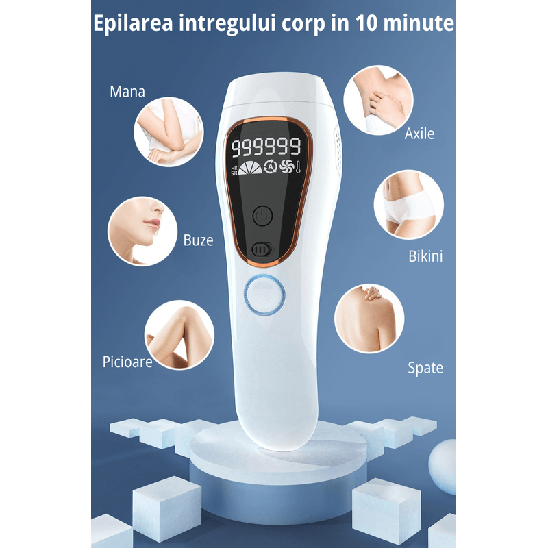 Ingrijire personala si Cosmetice - Aparate & accesorii ingrijire personala - Epilatoare si accesorii - Epilatoare - Epilator IPL Premium MAROVIO®, 999.999 pulsatii, epilare definitiva, senzor piele, 5 viteze, tub lumina quartz Xenon, Alb/Negru - Infinity.ro