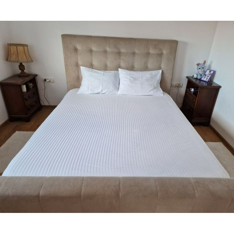 Casa si Gradina - Textile si covoare - Lenjerii de pat - Seturi de lenjerie - Set lenjerie de pat dublu, cearsaf de pat, 2 fete de perna, damasc, Alb - Infinity.ro