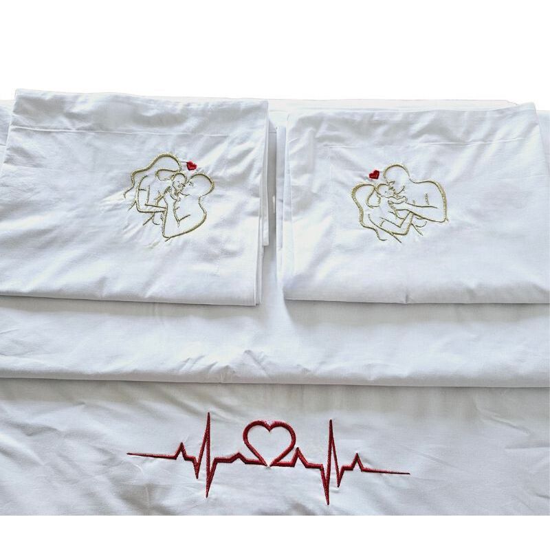 Casa si Gradina - Textile si covoare - Lenjerii de pat - Seturi de lenjerie - Lenjerie de pat brodata Family by Ariale, pentru 2 persoane, 4 piese, bumbac ranforce, 200 x220 cm, Alb - Infinity.ro