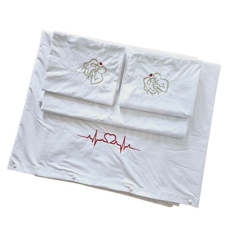 Casa si Gradina - Textile si covoare - Lenjerii de pat - Seturi de lenjerie - Lenjerie de pat brodata Family by Ariale, pentru 2 persoane, 4 piese, bumbac ranforce, 200 x220 cm, Alb - Infinity.ro