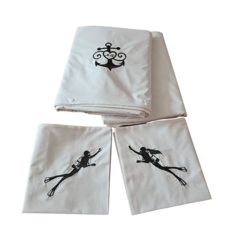 Casa si Gradina - Textile si covoare - Lenjerii de pat - Seturi de lenjerie - Lenjerie de pat brodata Sea Lovers by Ariale, pentru 2 persoane, 4 piese, bumbac ranforce, 200 x220 cm - Infinity.ro