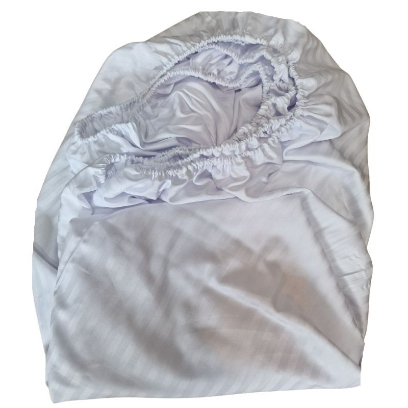 Casa si Gradina - Textile si covoare - Lenjerii de pat - Seturi de lenjerie - Lenjerie de pat pentru 2 persoane, 4 piese, damasc satinat, cearceaf de pat cu elastic 180 x 200 x 25, Alb - Infinity.ro