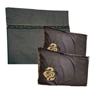 Lenjerie brodata si cu dantela Dragoni Lux Gothic by Ariale, pentru 2 persoane, 4 piese, bumbac ranforce, 200 x220 cm, Negru