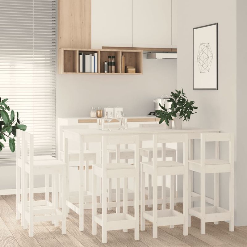 Casa si Gradina - Mobilier - Seturi de mobilier - Seturi bucatarie - Set mobilier de bar, 9 piese, alb, lemn masiv de pin - Infinity.ro