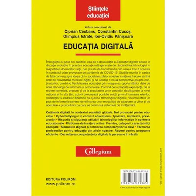 Carti si Birotica - Carti - Stiinte sociale si politica - Educatia digitala - Ciprian CeobanuConstantin CucosOlimpius IstrateIon-Ovidiu Panisoara, ed 2022 - Infinity.ro