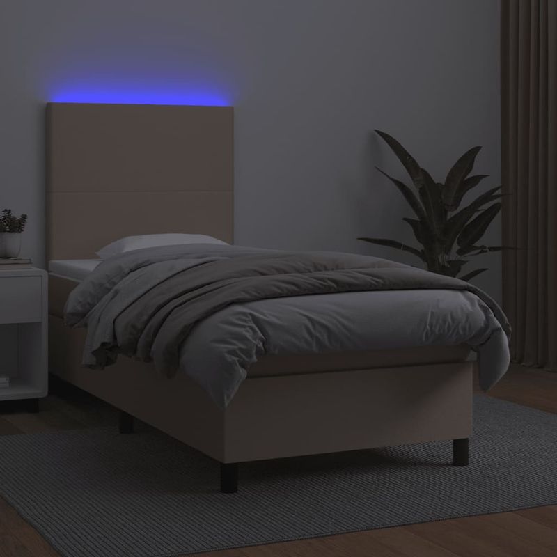 Casa si Gradina - Mobilier - Paturi si accesorii - Paturi - Pat cu arcuri, cu saltea si LED cappuccino 90x190 cm, piele eco - Infinity.ro