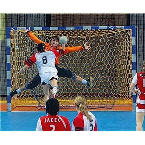 Set 2 plase porti handbal Huck 3x2 m WM,  fir 5 mm fara nod, culoare galbena