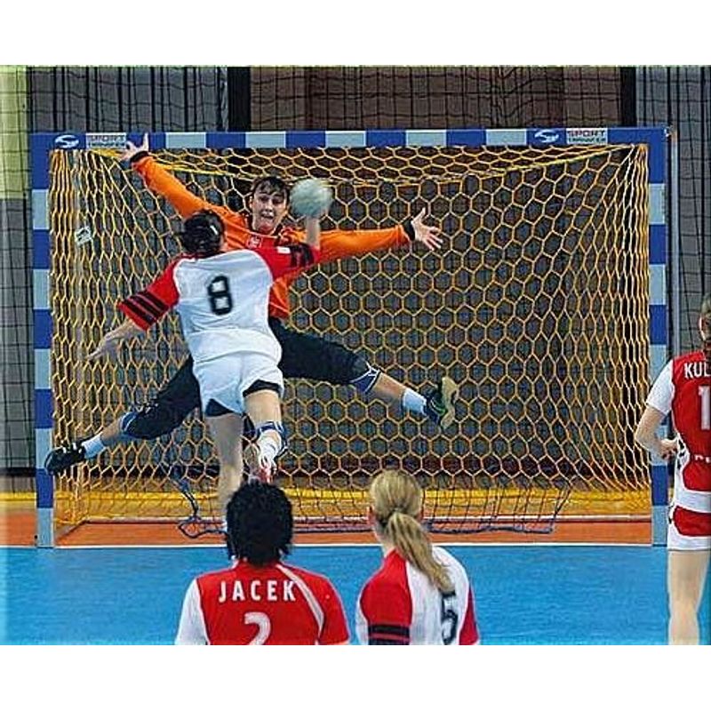 Sport si Outdoor - Sporturi de echipa - Handbal - Set 2 plase porti handbal Huck 3x2 m WM,  fir 5 mm fara nod, culoare galbena - Infinity.ro