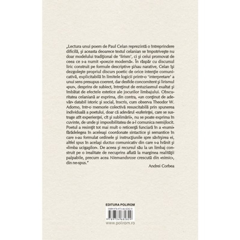 Carti si Birotica - Carti - Beletristica - "nu vrea/cicatrice". Studii despre Paul Celan la implinirea a 100 de ani de la nasterea poetului, Andrei Corbea - Infinity.ro