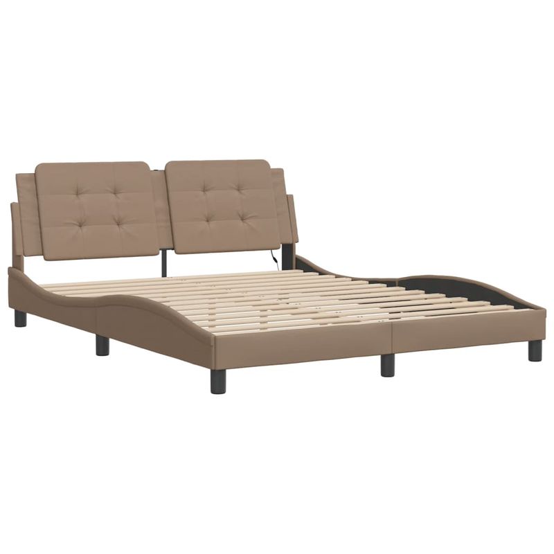 Casa si Gradina - Mobilier - Paturi si accesorii - Paturi - Cadru pat cu lumini LED, cappuccino, 160x200 cm piele ecologica - Infinity.ro