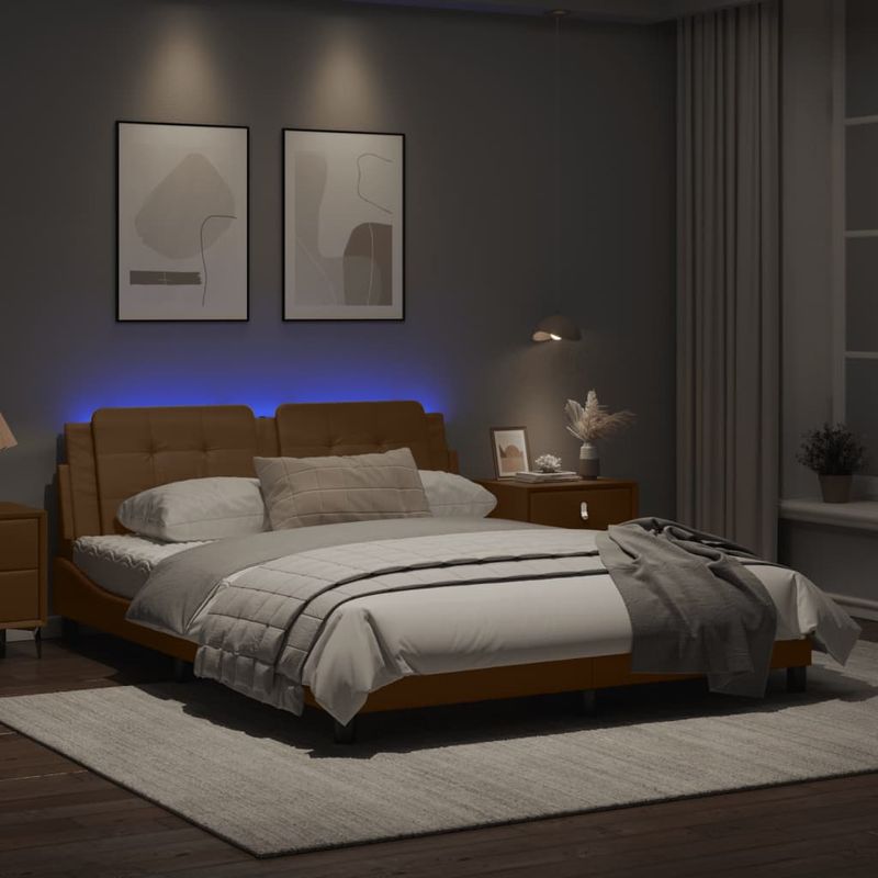 Casa si Gradina - Mobilier - Paturi si accesorii - Paturi - Cadru pat cu lumini LED, cappuccino, 160x200 cm piele ecologica - Infinity.ro