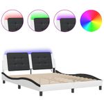 Casa si Gradina - Mobilier - Paturi si accesorii - Paturi - Cadru de pat cu LED, alb si negru, 160x200 cm, piele ecologica - Infinity.ro