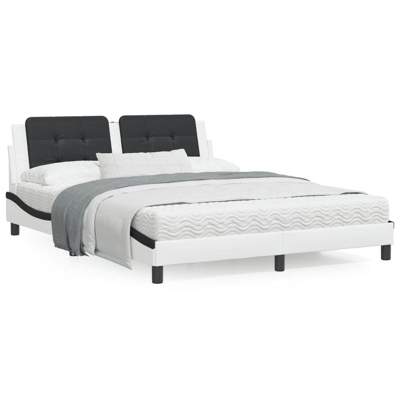 Casa si Gradina - Mobilier - Paturi si accesorii - Paturi - Cadru de pat cu LED, alb si negru, 160x200 cm, piele ecologica - Infinity.ro