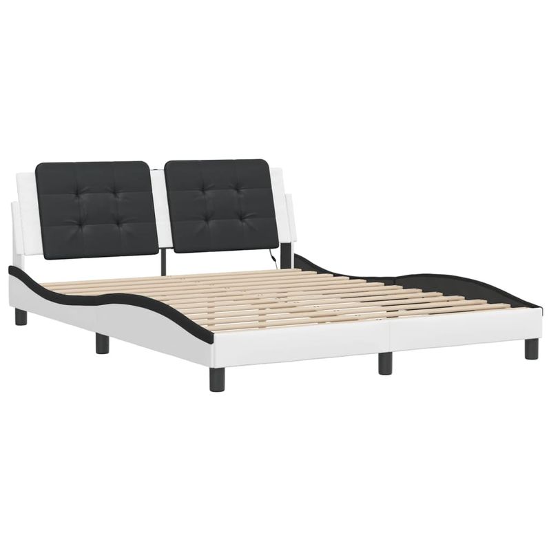 Casa si Gradina - Mobilier - Paturi si accesorii - Paturi - Cadru de pat cu LED, alb si negru, 160x200 cm, piele ecologica - Infinity.ro