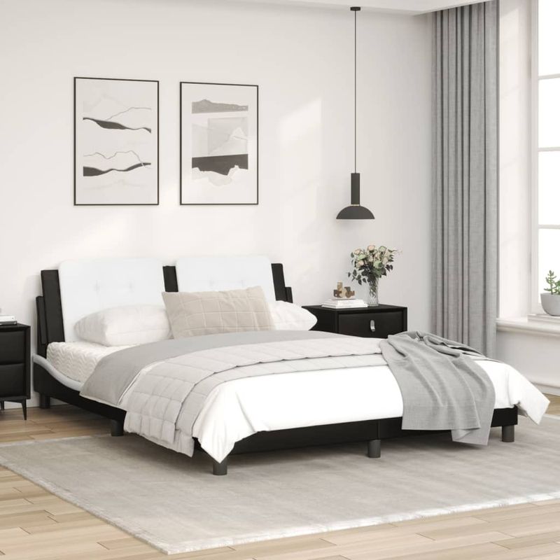 Casa si Gradina - Mobilier - Paturi si accesorii - Paturi - Cadru de pat cu LED, alb si negru, 160x200 cm, piele ecologica - Infinity.ro
