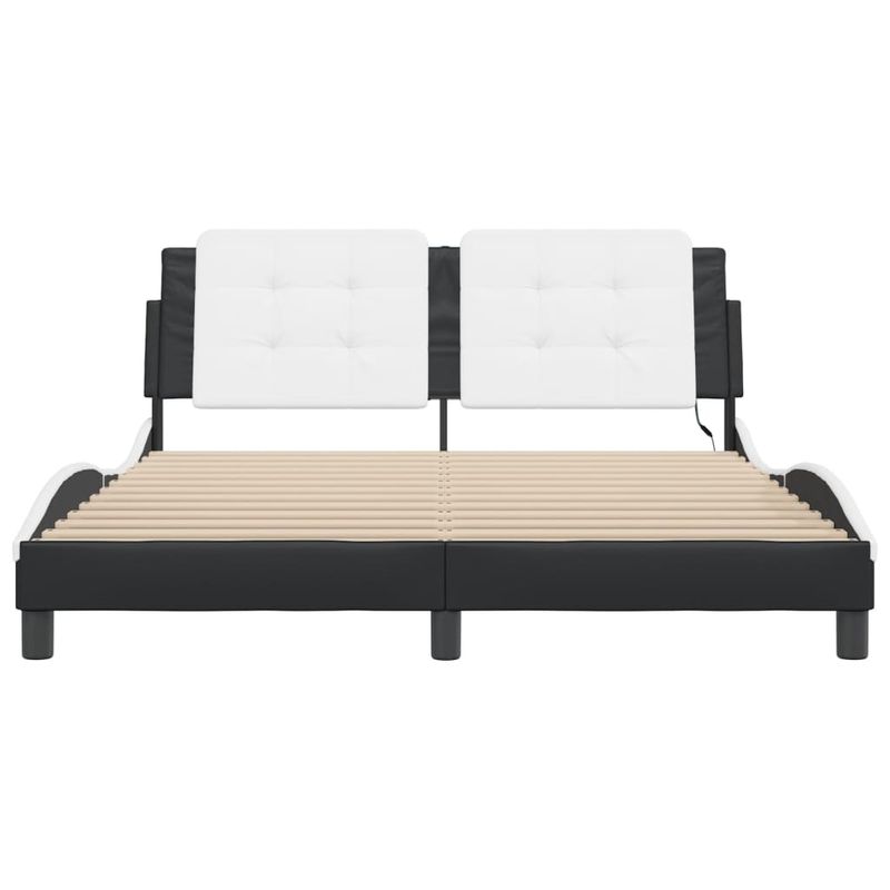 Casa si Gradina - Mobilier - Paturi si accesorii - Paturi - Cadru de pat cu LED, alb si negru, 160x200 cm, piele ecologica - Infinity.ro