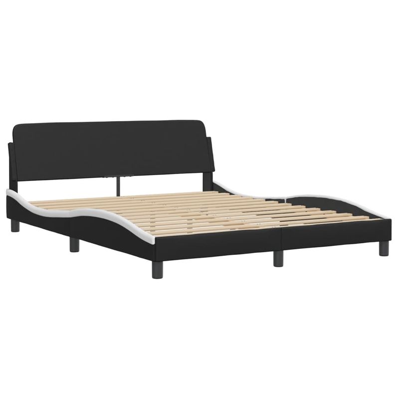 Casa si Gradina - Mobilier - Paturi si accesorii - Paturi - Cadru de pat cu LED, alb si negru, 160x200 cm, piele ecologica - Infinity.ro