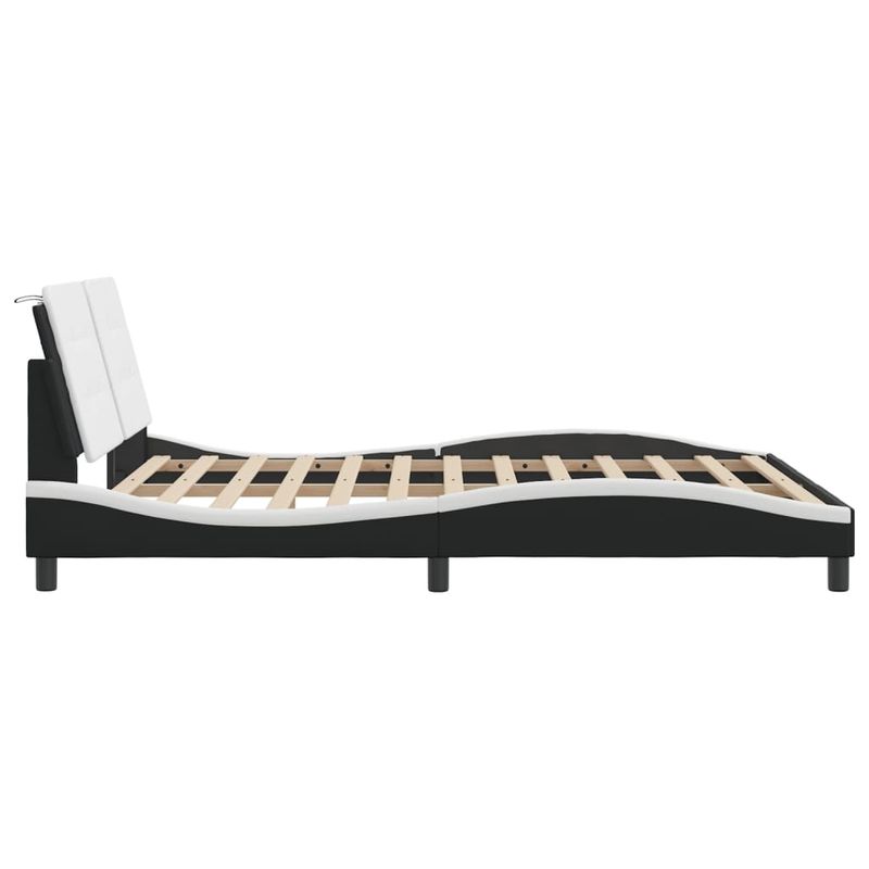 Casa si Gradina - Mobilier - Paturi si accesorii - Paturi - Cadru de pat cu LED, alb si negru, 160x200 cm, piele ecologica - Infinity.ro