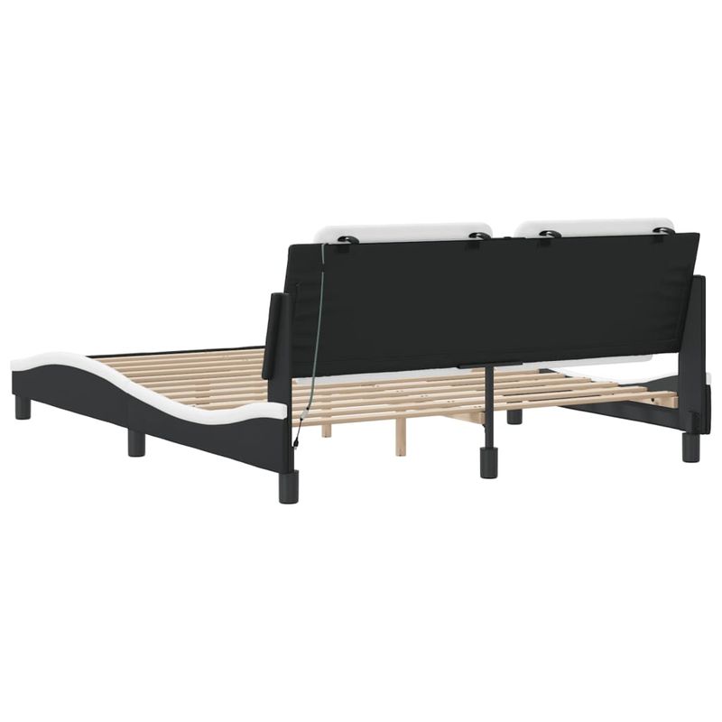 Casa si Gradina - Mobilier - Paturi si accesorii - Paturi - Cadru de pat cu LED, alb si negru, 160x200 cm, piele ecologica - Infinity.ro